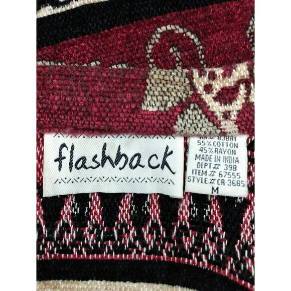 Vtg Flashback Womens Sz M Floral Maroon Tapestry Coat Blazer Cropped Jacket - Picture 5 of 6